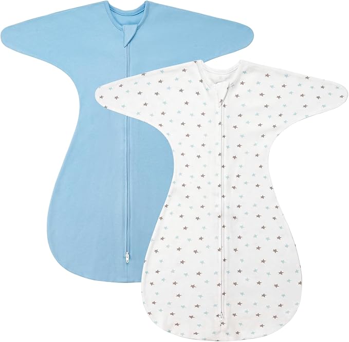 ZIGJOY Baby Transitional Swaddles for Newborns: 0.5 Tog Arms Up Sleep Sack 3-6-12 Months Soft Cotton Shark Fin 2 Way Zipper