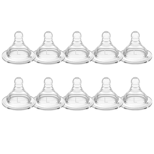 TOVVILD Silicone Replacement Nipple, Fast Flow Nipples for Wide Neck Bottles, 6+ Months, 10 Count