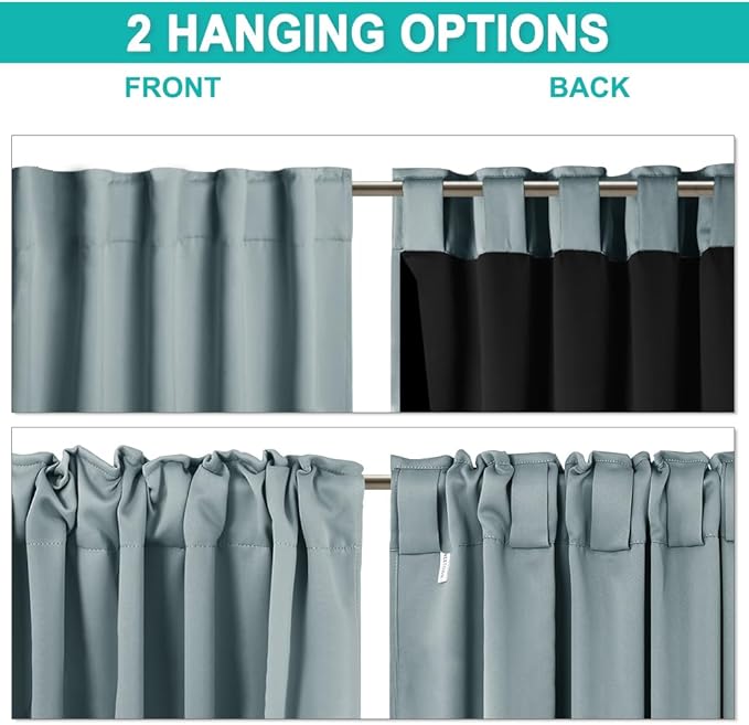 NICETOWN Greyish Blue 100% Blackout Window Curtain Panels, Cold and Full Light Blocking Drapes with Black Liner for Nursery, 84 Inches Drop Thermal Insulated Draperies (2 Pieces, 52" Wide per Panel)