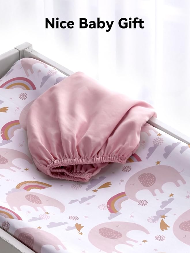 TILLYOU Changing Pad Cover Set in Soft Jersey Material - Fits 32"/34''x16 Contoured Pad for Babies, Rainbow Elephant