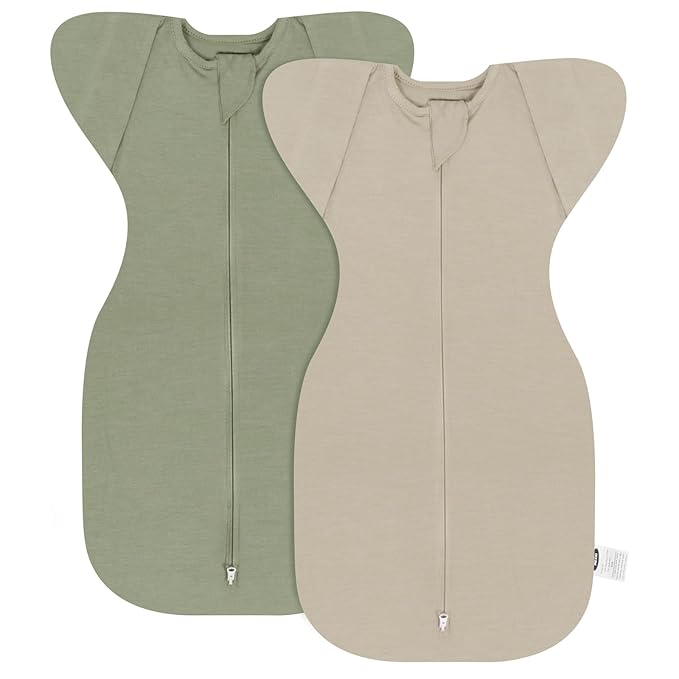 MEXXI Swaddle Baby Sleep Sack With Arms Up, 2 Pack Baby Transitional Swaddle with Double Zipper,0.5 TOG, 8-13 lbs, S