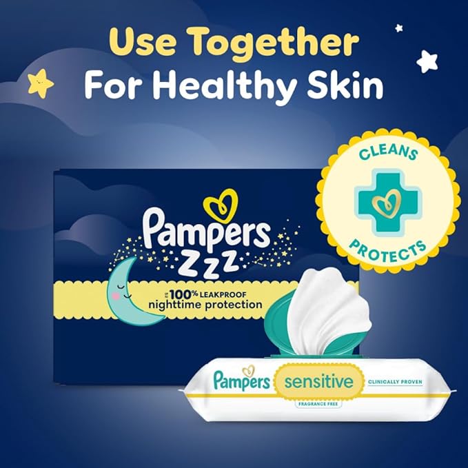 Pampers ZZZ Overnight Diapers, Size 3 (16-28 lbs), 116 Count, Nighttime Protection Disposable Baby Diaper, Night Time Leak and Skin Protection
