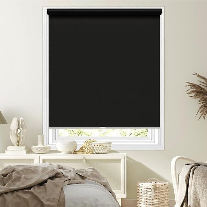 Cordless Roller Shades Blackout Blinds for Windows Room Darkening Rolled Up Shades with Spring System, UV Protection Window Shades Door Blinds for Home and Office(40" W x 72" H, White)