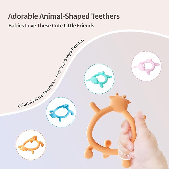 Pigeon Silicone Animal-Shaped Baby Teether, Blue Cat, 6M+, 1 Count – Multi-Textured Teething Relief Toys, Lightweight & Easy to Grasp