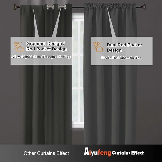 Aiyufeng Silver Grey Short Blackout Curtains for Bedroom 45 Inches Long 2 Panels, Solid Thermal Insulated, Energy Saving Window Treatment Curtains Blackout Drapes, W40 x L45 Inch, Silver Grey