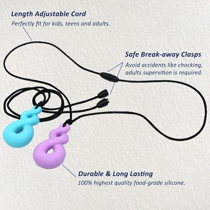 Chew Necklace for Boys and Girls, Silicone Chewy Necklace Sensory Toys for Kids Teardrop Twist Pendants, Chewing Toys for Autism or Oral Motor Special Needs BPA Free - 4 PCS Set