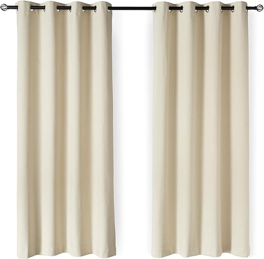 Amazon Basics 100% Blackout Curtains with Grommets, 2 Panels, 52 x 96 Inches, Beige
