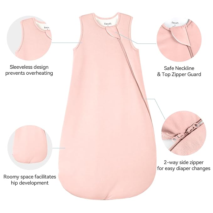 EasyFi Rayon Made from Bamboo Sleep Sack 0-6 Months 2.5 Tog Winter Supersoft Infant Newborn Sleep Sack 0-3M Thick Warm Baby Sleeping Bag 3-6 Months 2-Way Zipper Baby Wearable Blanket