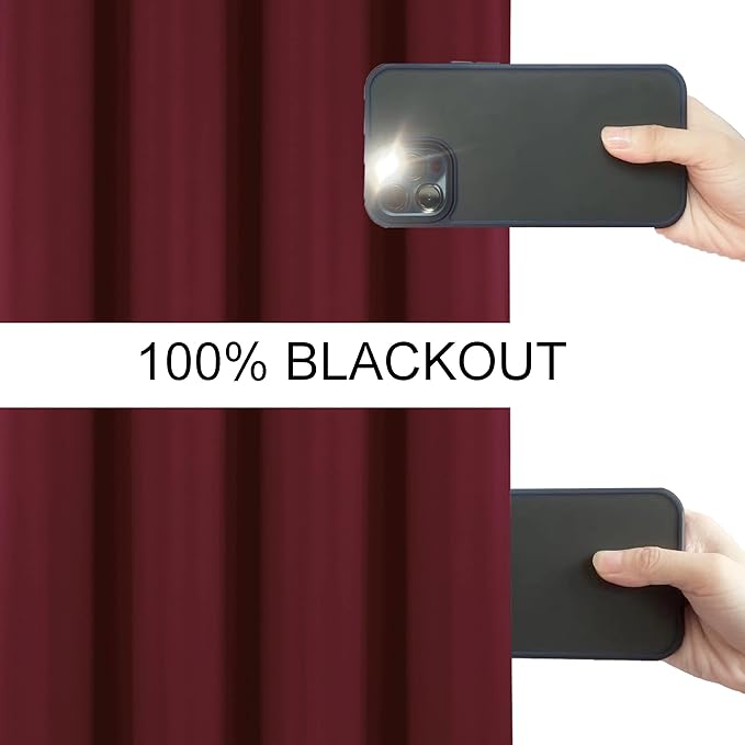 LEMOMO 100% Blackout Curtains 52 x 72 Inch Burgundy Red Curtains 2 Panels Darkening Thermal Insulated Bedroom Curtains