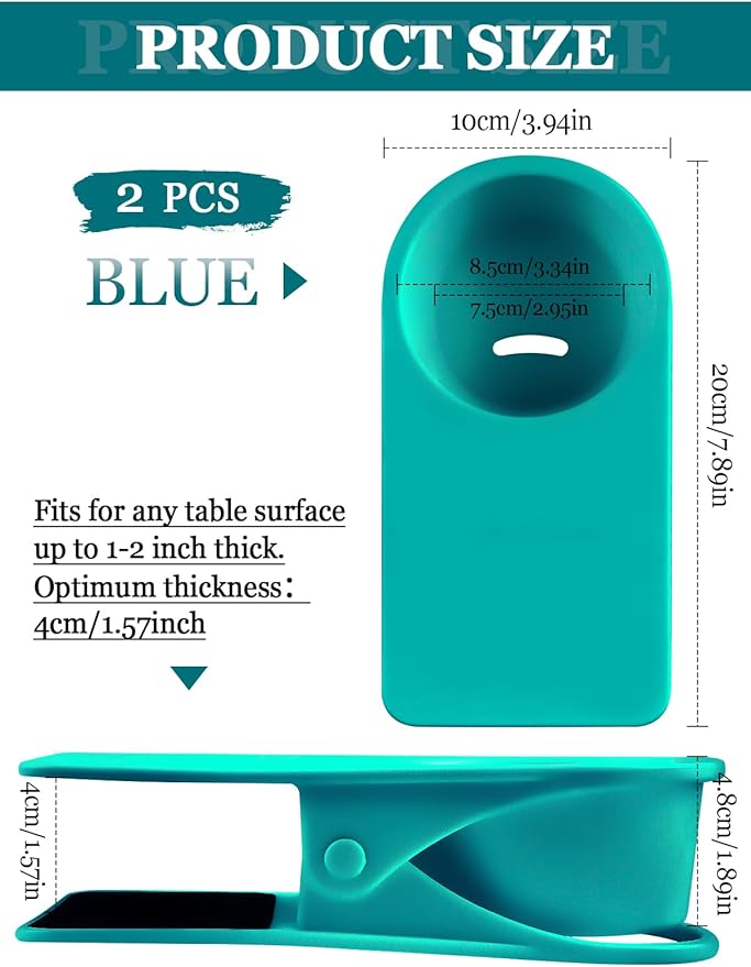 Kalolary 2-Pack Table Edge Cup Holder - Versatile Clip for Drinking Cups, Mugs & Bottles - Ideal for Home, Office & School (Blue)