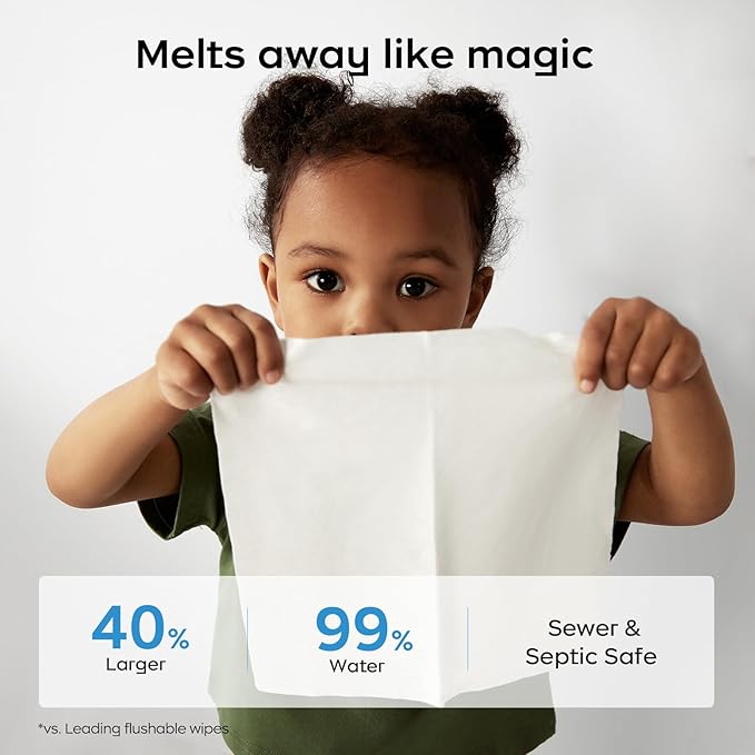Bc Babycare Cloud Max Flushable Wipes, Hypoallergenic for Sensitive Skin, 99% Water, Plant-Based Fibers, Sewer + Septic Safe, Fragrance Free Toddler Potty Training, 42 Wipes, 3 Packs