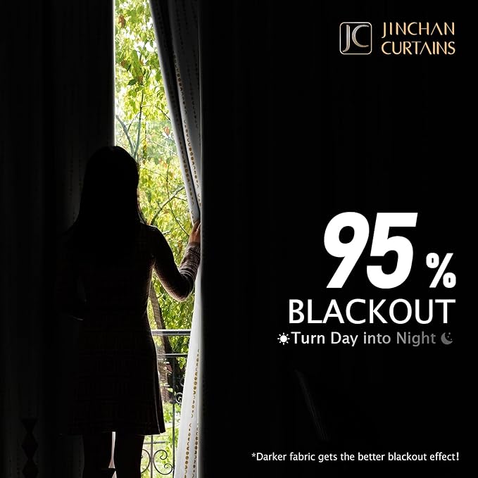 jinchan 95% Blackout Curtains 63 Inch Long for Bedroom Boho Curtains Moon Phases Printed Golden on White Drapes Rod Pocket Back Tab Darkening Retro Bedroom Pattern Curtains 2 Panels