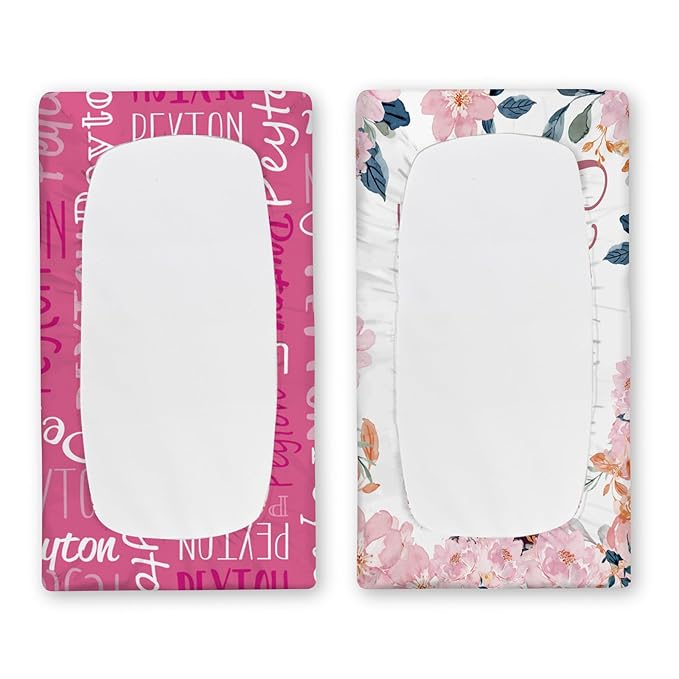 Custom Changing Pad Cover Set - Jersey Knit Ultra Soft Unisex Waterproof Diaper Changing Table Covers with Personalized Name for Baby Boys Girls - Comfy Cozy 2 Pcs Set Style17