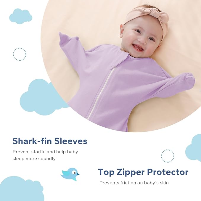 ZIGJOY Baby Transitional Swaddles for Newborns: 0.5 Tog Arms Up Sleep Sack 3-6-12 Months Soft Cotton Shark Fin 2 Way Zipper