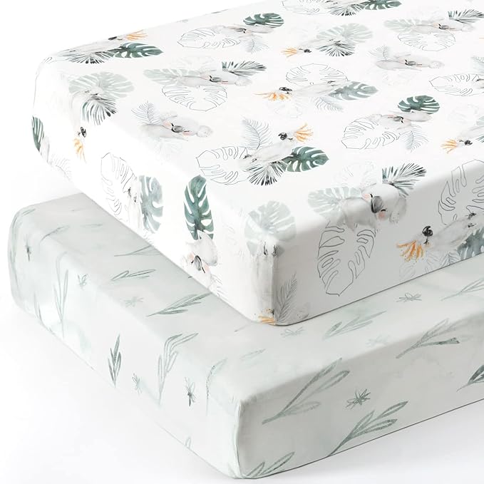 GRSSDER Ultra Soft Jersey Knit Fitted Crib Sheets Set 2 Pack, High Stretchy Breathable Material with Deep Pocket Universal Fitted All Standard Crib Mattress Pads Safe and Snug, Mint Green