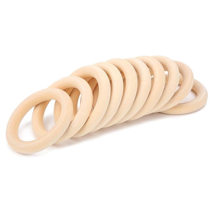10Pcs Teething Rings, 65mm Baby Unfinished Wood Circles Without Paint, Smooths Circles for Crafts DIY Jewelry Pendant Connectors (Wood Color-65mm)