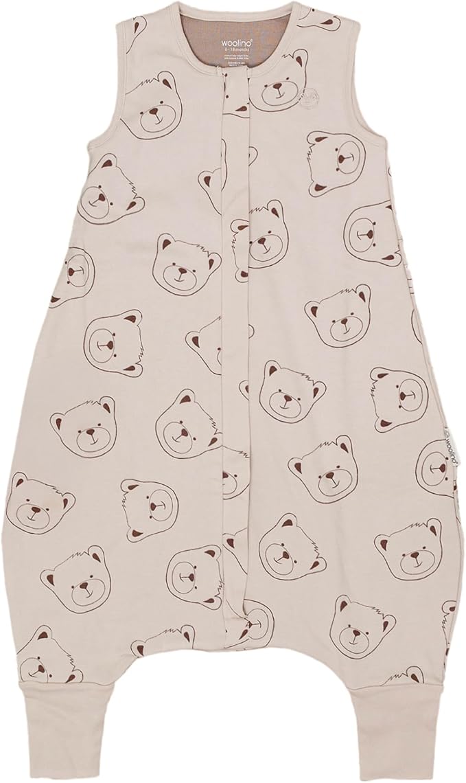Woolino 4 Season Baby Sleep Bag with Feet Opening, Australian Merino Wool and Organic Cotton, Toddler Sleeping Bag, 18-36mo, Teddy Bear