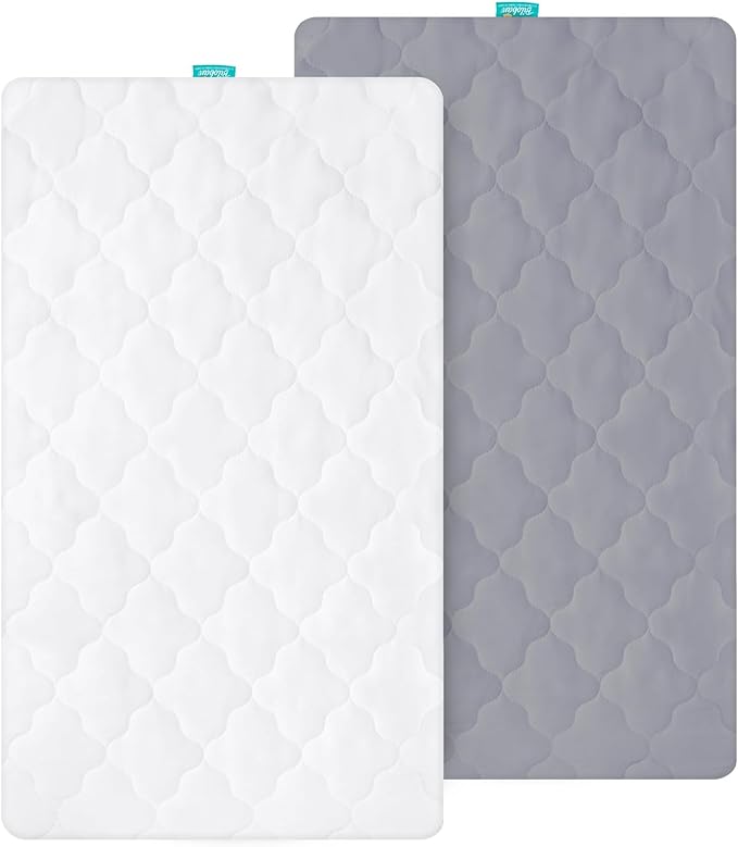 Bassinet Mattress Pad Cover, Fits 21” x 35” Airclub, HARPPA, Larex 3 in 1, Li’l Pengyu, MiClassic and Milliard Bedside Bassinet, 2 Pack, Ultra Soft Waterproof Breathable, White and Grey