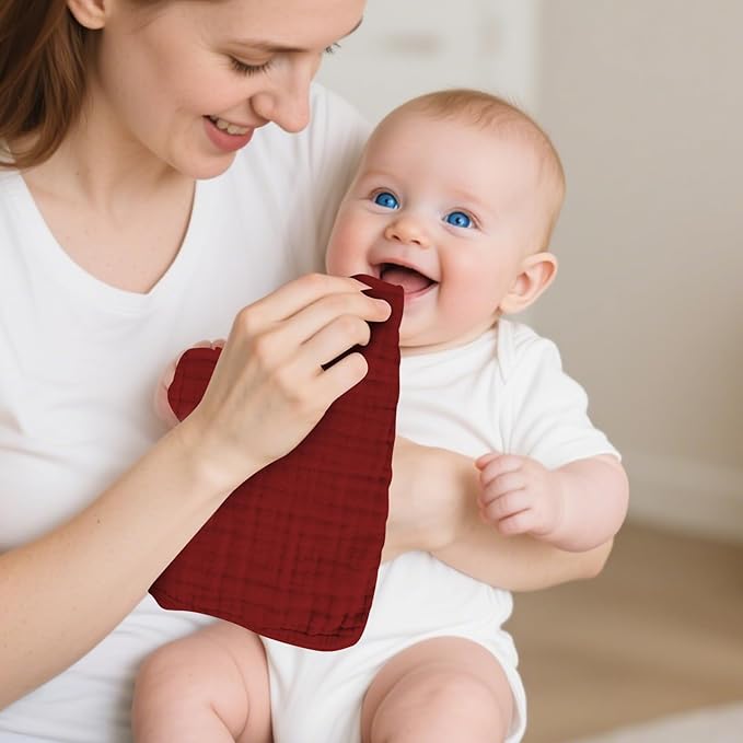 TDHD Muslin Solid Burp Cloths 100% Cotton Large 18''x10'' Extra Soft and Absorbent Multifunctional 6 Pack Baby Burping Cloth for Unisex Boys Girls (Red)