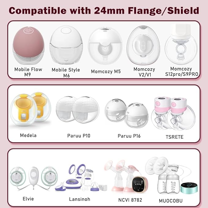 IVARONAL Flange Insert 8PCS 15/17/19/21mm*2Pcs Compatible with Momcozy M9/M6/M5/S12 Pro/V1 Pro/V2 pro, Spectra/Medela/Elvie/NCVI/TSRETE/eufy/Lansinoh/Paruu/MomMed Breast Pump 24mm Shields/Flanges
