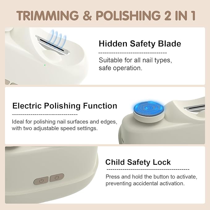Electric Nail Clippers for Seniors,Smart Nail Clippers 2026 New 3 in 1 Electric Toenail Clipper with Polishing and LED Light,Smart Toenail Clipper 2 Adjustable Speeds for Adults,Baby (Apricot)