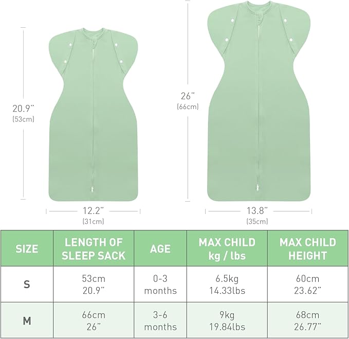 2 Pack Baby Sleep Sack Swaddle 0-3 Months Soft Cotton 3-Way Transitional Swaddling Sleeping Bag with Removable Arms Up Cuffs Sleeves, 2-Way Zipper Easy Diaper Changes Snug Fit Newborn Baby Boys Girls