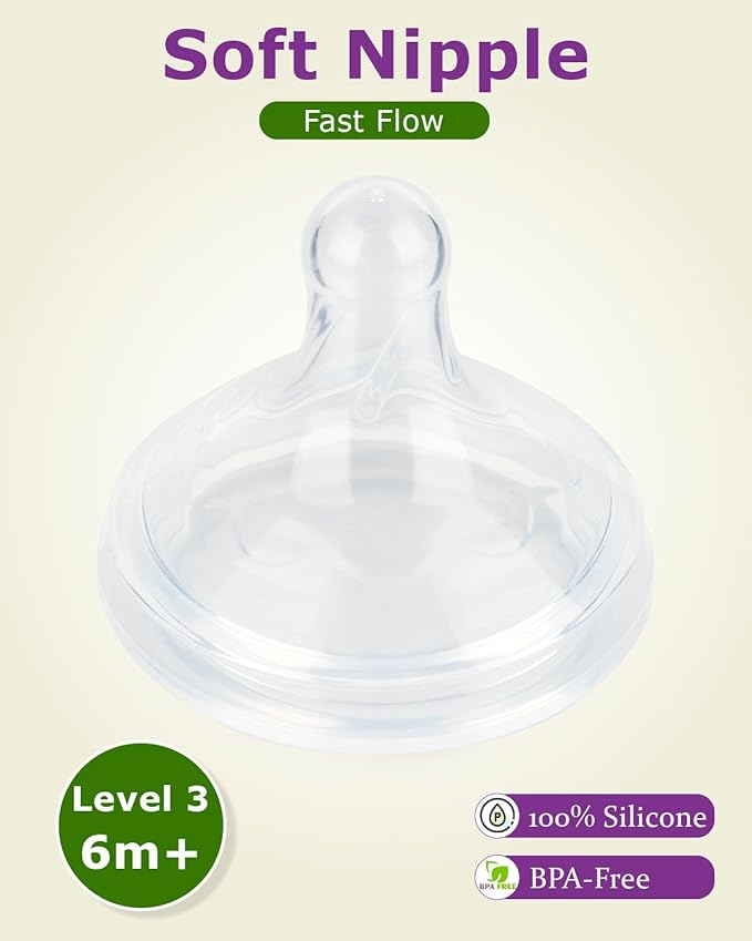 Silicone Nipple for Dr.Brown's Wide-Nick Baby Bottle & Glass Bottles,Level 3 Nipple, Fast Flow, 6m+, 6 Count
