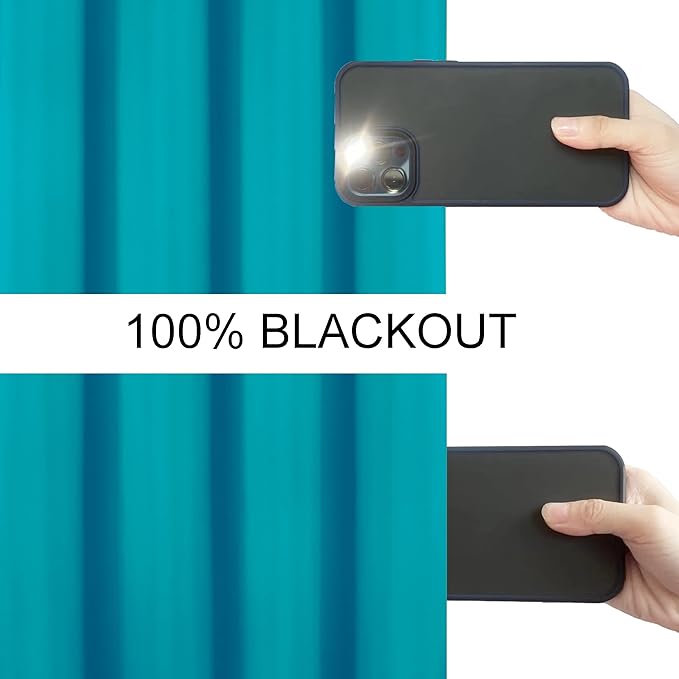 LEMOMO 100% Blackout Curtains 52 x 72 Inch/Teal Curtains 2 Panels with Black Lining Room Darkening Thermal Insulated Bedroom Curtains