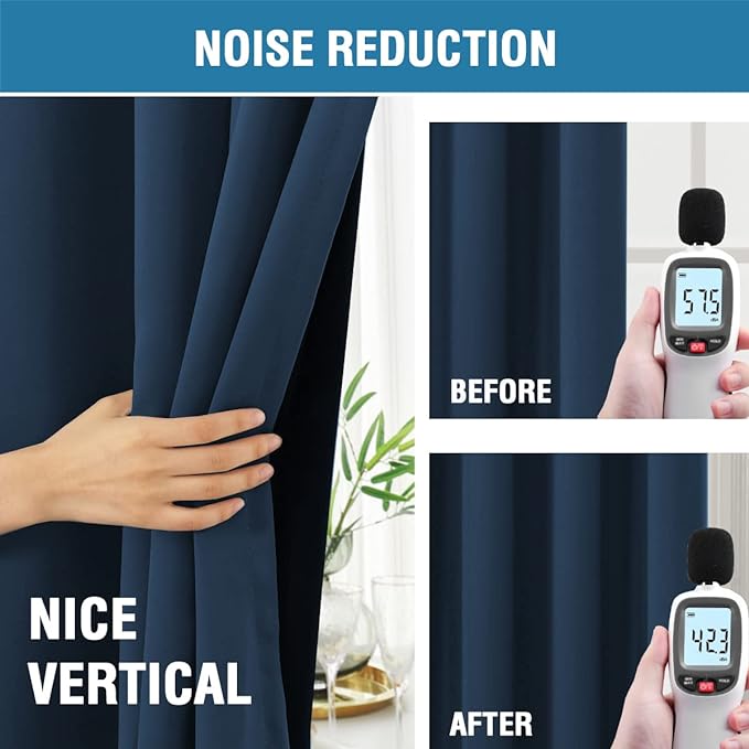 H.VERSAILTEX 100% Blackout Curtains for Bedroom with Black Liner Full Room Darkening Curtains 63 Inches Long Thermal Back Tab/Rod Pocket Window Treatment Drapes for Living Room, 2 Panels, Navy