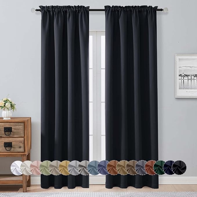 Aiyufeng Halloween Black Blackout Curtains for Bedroom 90 Inches Long 2 Panels Set, Solid Privacy Energy Saving Living Room Window Treatment Curtains Blackout Drapes, W40 x L90 Inch, Black
