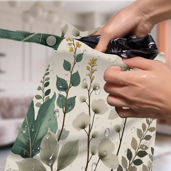4 Pack Boho Green Abstract Botanical Wet Bag Waterproof Washable Reusable Wet Dry Bag for Swimsuit Dirty Clothes Diaper Travel Beach Pool Gym Birthday Toiletries Beach Essentials，Modern Nordic Style