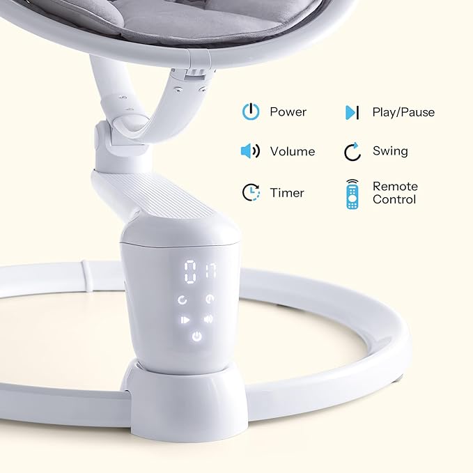 HARPPA Electric Baby Swings for Infants and Newborns, 5 Speeds and Remote Control 10 Built-in Melodies, 2 Seat Positions & 180° Rotation,Portable Baby Swing for Indoor Use,Dove Gray