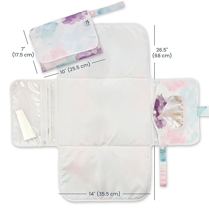 Tiny Twinkle Portable Diaper Changing Pad | Waterproof, Wipeable & Compact Baby Changing Pad for Travel | Smart Wipes Pocket & Organized Storage| Newborn Shower Gift (Cotton Candy)