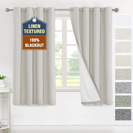 H.VERSAILTEX 100% Blackout Curtains for Bedroom Thermal Insulated Linen Textured Curtains Heat and Full Light Blocking Drapes Living Room Curtains 2 Panel Sets, 52x63 Inch, Heather Stone(Not Solid)