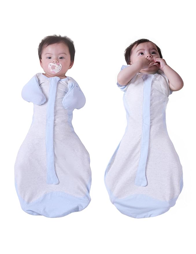 BABELIO Detachable Zip Sleeves Swaddle Temp-Sensing Baby Transitional Swaddle Arms Up 2-Way Zipper Sleep Sack Soft Blue