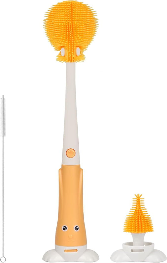 FURNIPLAS 3-in-1 Bottle Cleaner Brush Kit, Long Handle Silicone Baby Bottles Cleaning Brush Set, 360° Flexible Multifunctional Water Bottle Washer for Baby Bottles, Breast Pump, Spout, Nipple & Straw