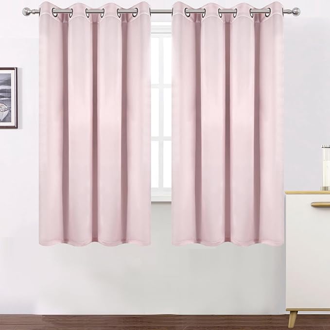 LEMOMO 100% Blackout Curtains 52 x 63 Inches Long Thermal Insulated Baby Pink Curtains with Black Liner Set of 2 Panels for Nursery Room