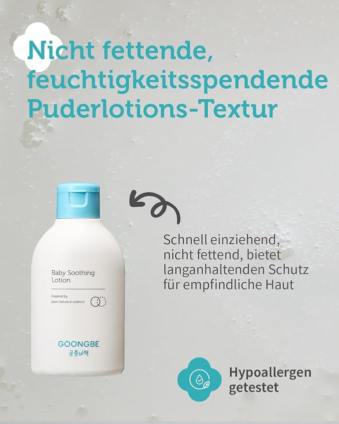 GOONGBE Baby Soothing Powder Lotion - Korean Baby Quick Buttocks Soothing Diaper Irritation Relief for Baby's Sensitive Skin - Dermatologically Tested - Non Flaky Powdery Lotion, 5.07 fl.oz.