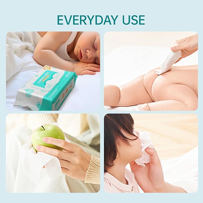 MATERN'ELLA Baby Wipes, Diaper Wipes for Sensitive Skin, Wet Wipes with 99% Water Based, Hypoallergenic, Safe and Gentle, 4 Flip-Top Packs (320 Wipes Total)