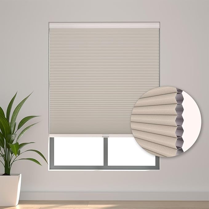 Changshade Cordless Honeycomb Blinds Cellular Shades Blackout for Bedroom Windows Indoor, Thermal Insulated 1.5 Inch Accordion Black Out Room Darkening Heat Light Blocking Pleated, 31" Wx72 H, Beige