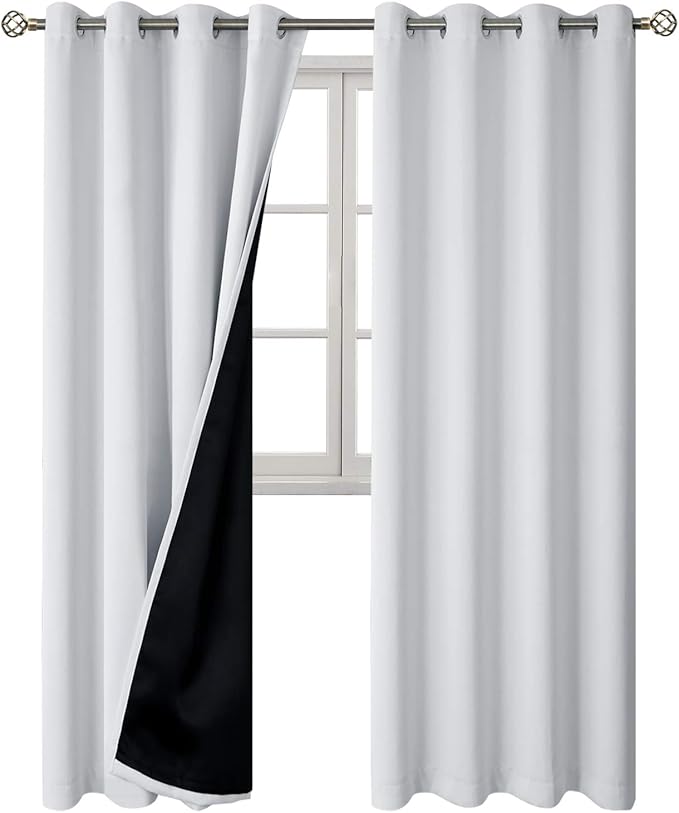 BGment Greyish White 100% Blackout Curtains for Living Room 96 Inch Length 2 Panels, Thermal Insulated Full Light Blocking Energy Save Window Drapes for Nursery Bedroom Darkening, 55 Inch Wide Each
