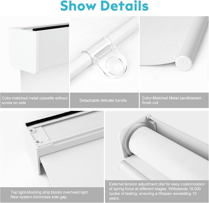 100% Blackout Roller Shades, Free-Stop Cordless Roller Blinds for Windows, Linen Fabric, Thermal Insulated Linen Fabric Window Shades UV Protection for Home, Door, White42.5 W x 72" H