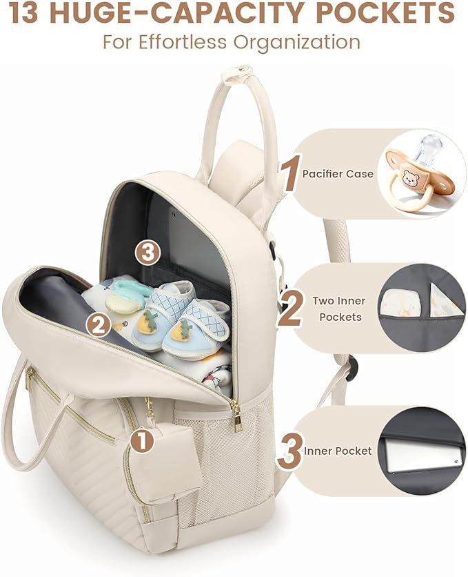 Diaper Bag Backpack,Baby Essentials Diapers Bag with Pacifier Case,Multipurpose Stylish Large Capacity Travel Backpack for Baby Girl/Boy(M-Beige)