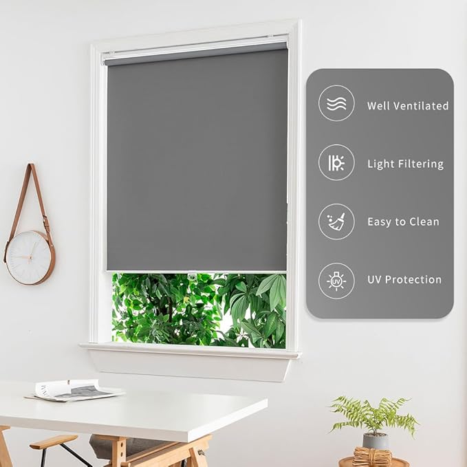 Blackout Roller Shades Blinds Cordless for Windows Without Tools and Drill,Cordless Free-Stop Blinds with Thermal Insulated, Easy to Install (21" W x 72" H, Grey)