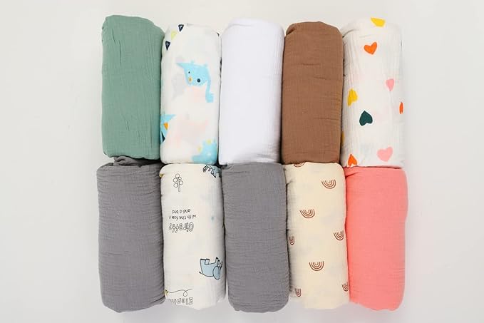 Onacosht Muslin Crib Sheets for Boys Girls, Soft Breathable 100% Cotton Baby Fitted Sheet 52" x 28" for Standard Toddler Crib Mattress, 2 Pack, Grey and Green