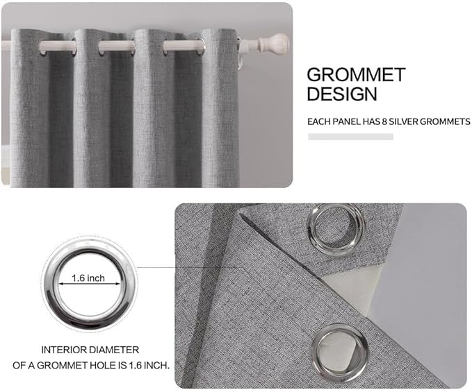 MIULEE Linen Texture Curtains for Bedroom Solid 100% Blackout Thermal Insulated Grey Curtains Grommet Room Darkening Drapes Luxury Decor for Living Room Nursery 52x54 Inch (2 Panels)