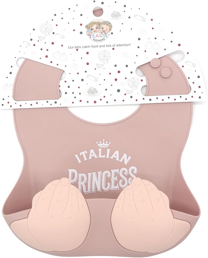 Teasin' Teethers Funny Italian Silicone Baby Bib with Pocket Food Catcher for Toddlers and Infants Funny Baby Bib Gift