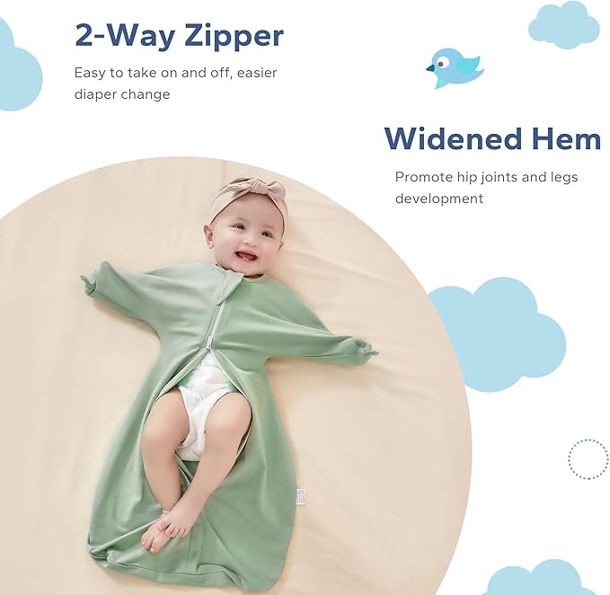ZIGJOY Baby Transitional Swaddles for Newborns: 0.5 Tog Arms Up Sleep Sack 3-6-12 Months Soft Cotton Shark Fin 2 Way Zipper