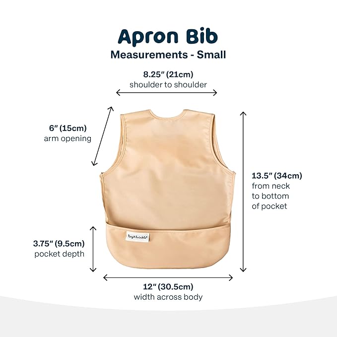 Tiny Twinkle Mess Proof Baby Bibs | 2 Pack Waterproof Toddler Bib for Eating | Baby Apron for Feeding, Machine Washable, Perfect Shower Gift (Sand Cinnamon, 6–24M)