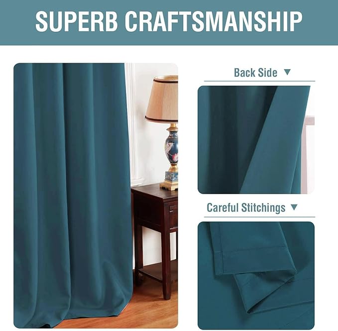 H.VERSAILTEX Blackout Curtain for Living Room Thermal Insulated Window Treatment Curtain Extra Long 63 inch Length Energy Saving Solid Grommet Top Blackout Drape, One Panel, Dark Teal, 52" W x 63" L